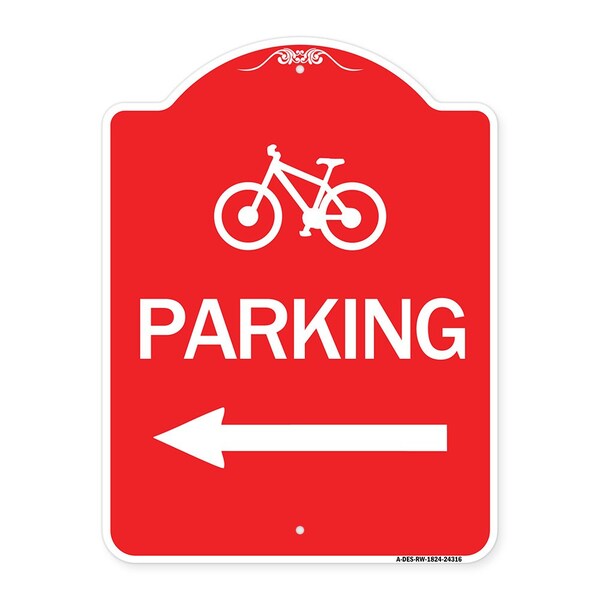 Signmission Bicycle Symbol Parking Left Arrow, Red & White Aluminum Architectural Sign, 18" x 24", RW-1824-24316 A-DES-RW-1824-24316 - main